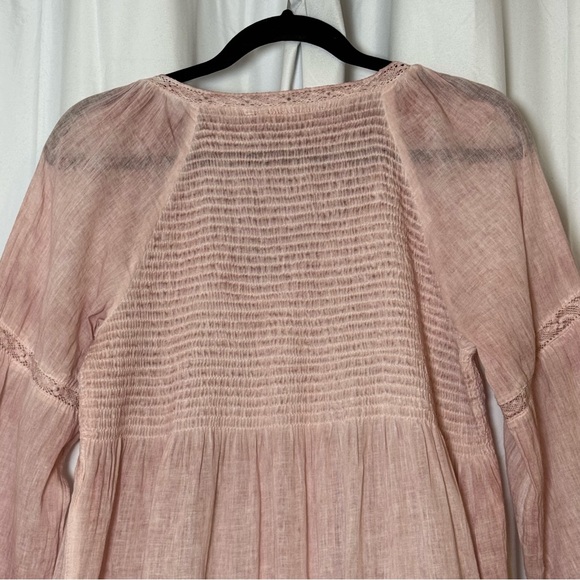 Soft Surroundings Smocked Lace Hem Peasant Blouse Pink Cotton Top Small - Picture 10 of 12